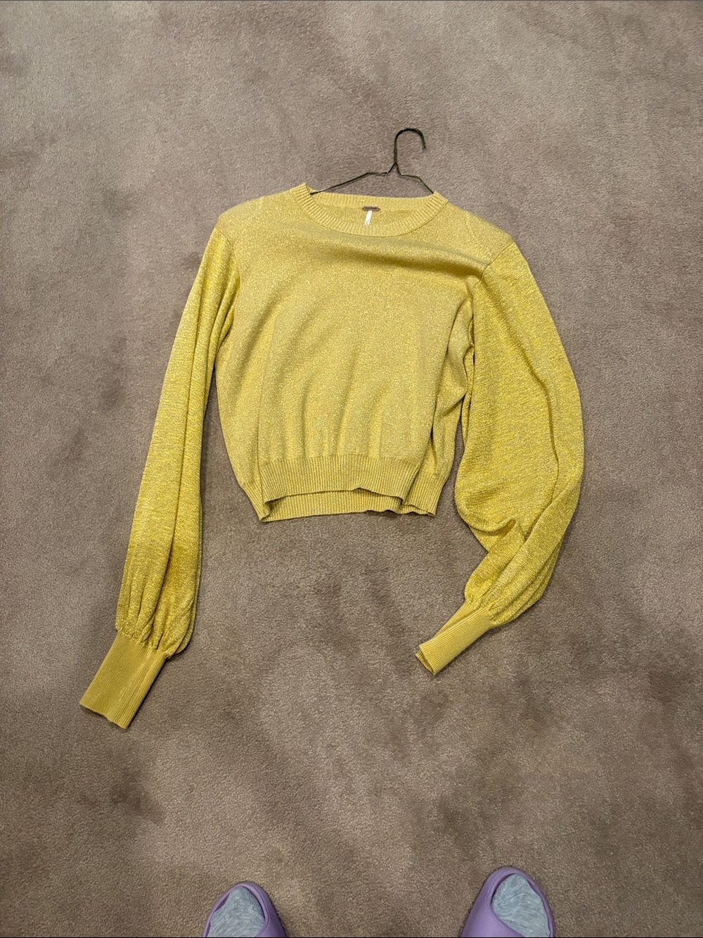 Free People Metallic Cropped Crew Sweater - Yellow